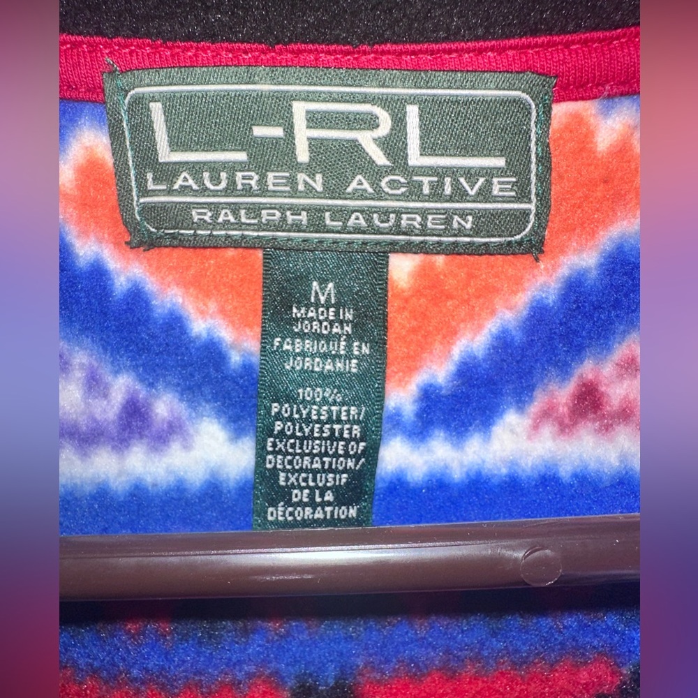 RALPH LAUREN Fleece Jacket Black Multi Aztec Southwest Full Zip EUC Womens Sz. M - Picture 8 of 9